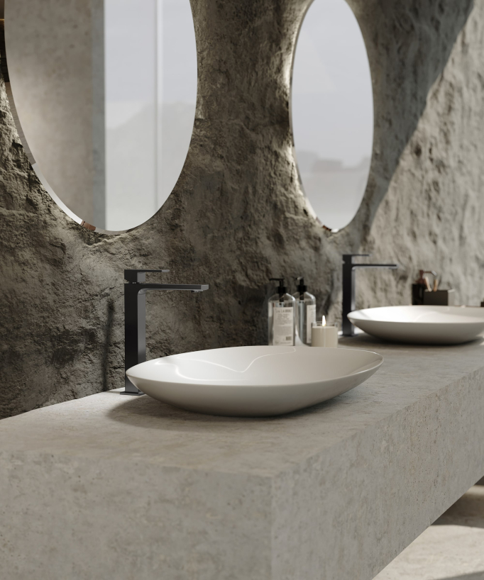 Robinet mitigeur lavabo réhaussé gun métal - Sirius