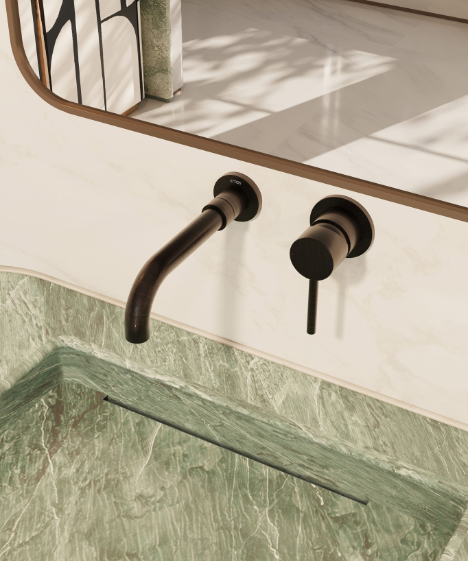 Mitigeur lavabo mural moka brossé - Corbeau
