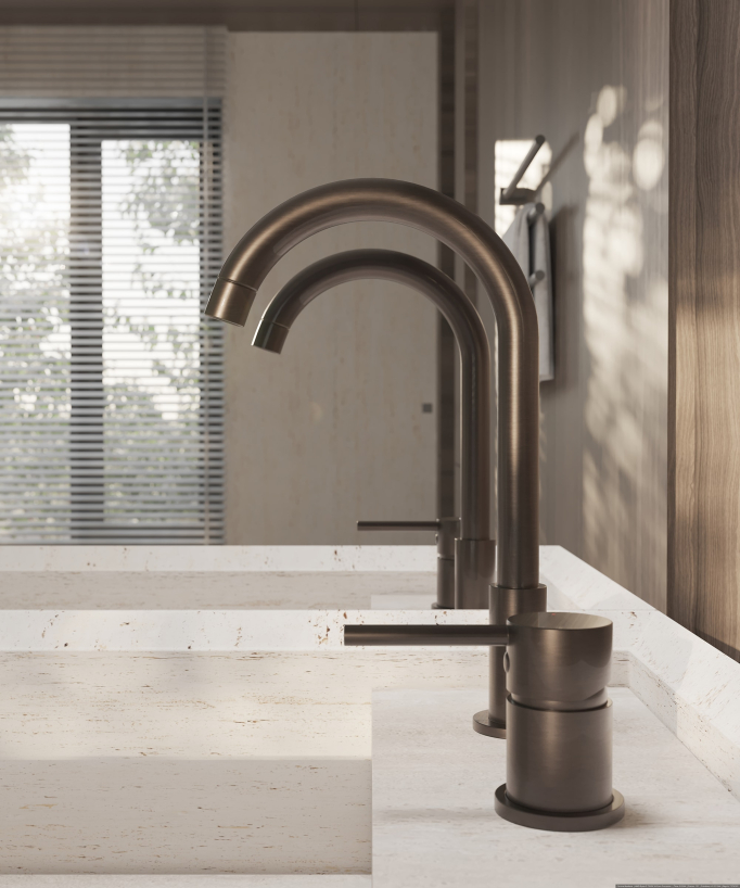 Mitigeur de lavabo 2 trous moka brossé - Corbeau