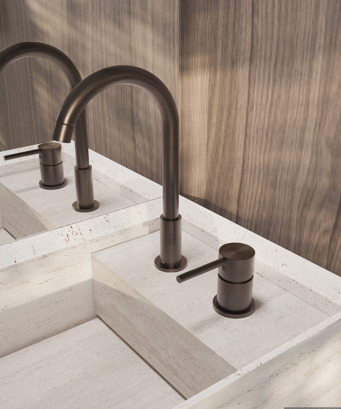 Mitigeur de lavabo 2 trous moka brossé - Corbeau