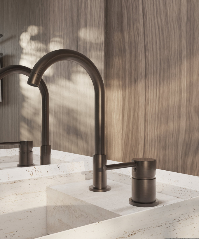 Mitigeur de lavabo 2 trous moka brossé - Corbeau