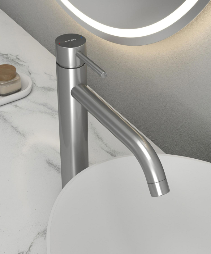 Mitigeur vasque avec bec long Nickel brossé - Corbeau