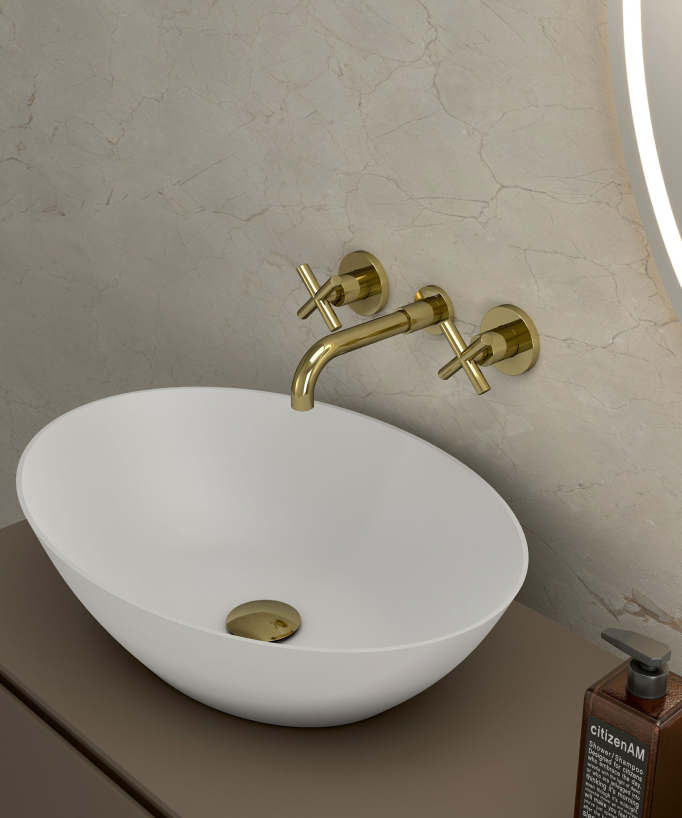Robinet mélangeur lavabo mural Doré - Corbeau