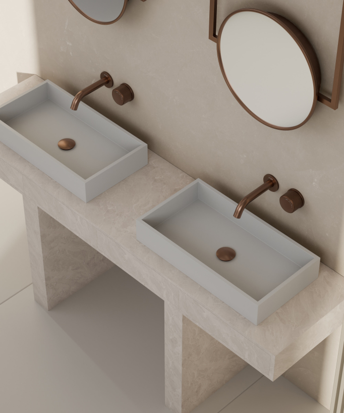 Mitigeur lavabo encastré sans réglage de débit Or rose brossé - Leros