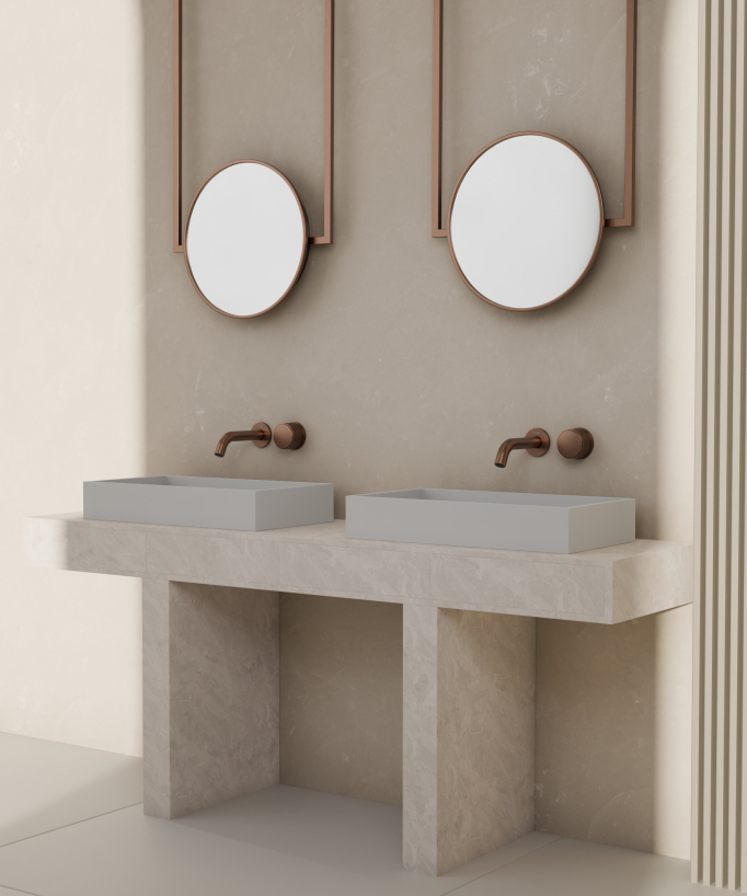 Mitigeur lavabo encastré sans réglage de débit Or rose brossé - Leros