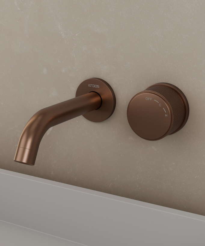 Mitigeur lavabo encastré sans réglage de débit Or rose brossé - Leros