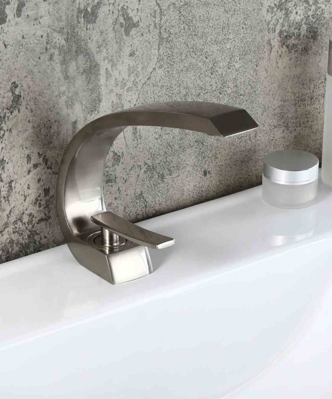 Mitigeur lavabo bec arrondi Nickel brossé - Skyros