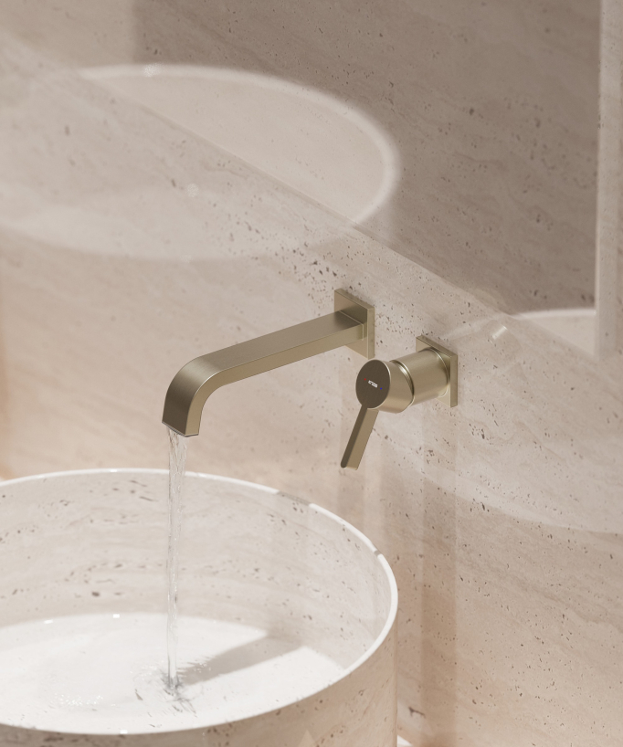 Mitigeur de lavabo mural Doré brossé - Fiumina