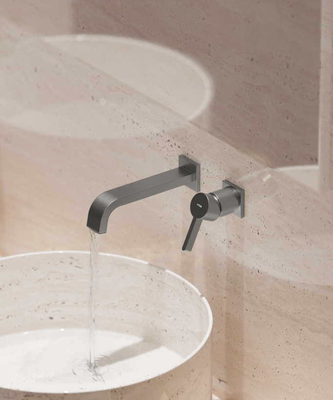 Mitigeur de lavabo mural Gun métal - Fiumina