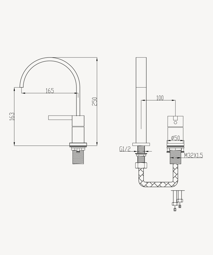 Mitigeur de lavabo 2 trous  Doré brossé - Fiumina