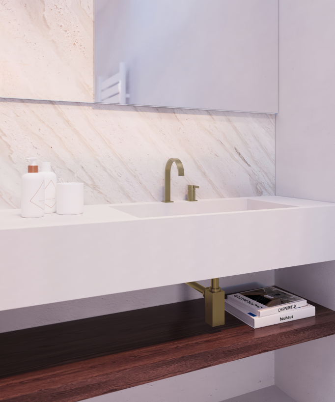 Mitigeur de lavabo 2 trous  Doré brossé - Fiumina