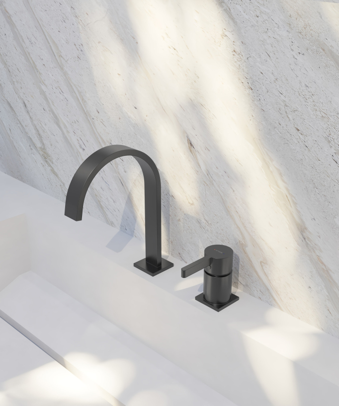 Mitigeur de lavabo 2 trous  Gun métal - Fiumina
