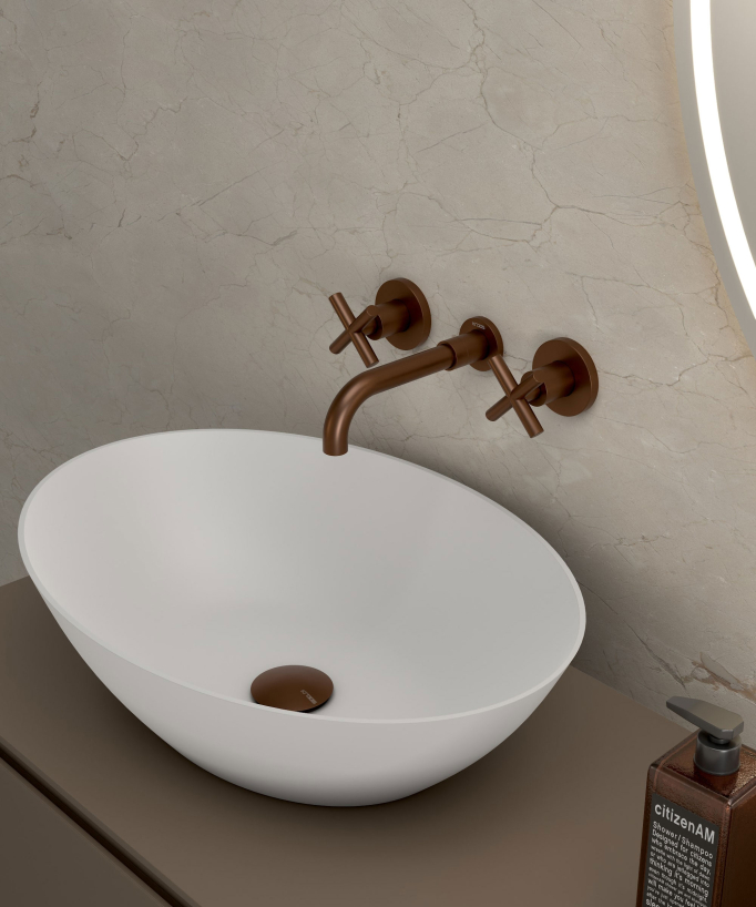 Robinet mélangeur lavabo mural Or rose brossé - Corbeau