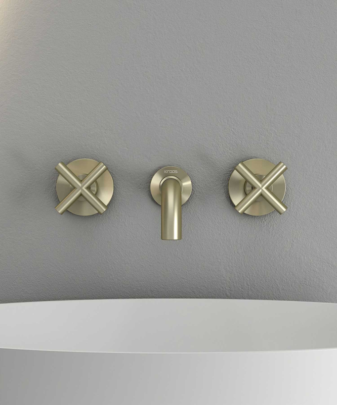 Robinet mélangeur lavabo mural Doré brossé - Corbeau