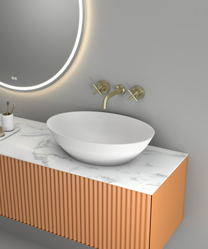 Robinet mélangeur lavabo mural Doré brossé - Corbeau