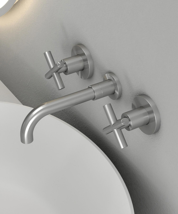 Robinet mélangeur lavabo mural Nickel brossé - Corbeau