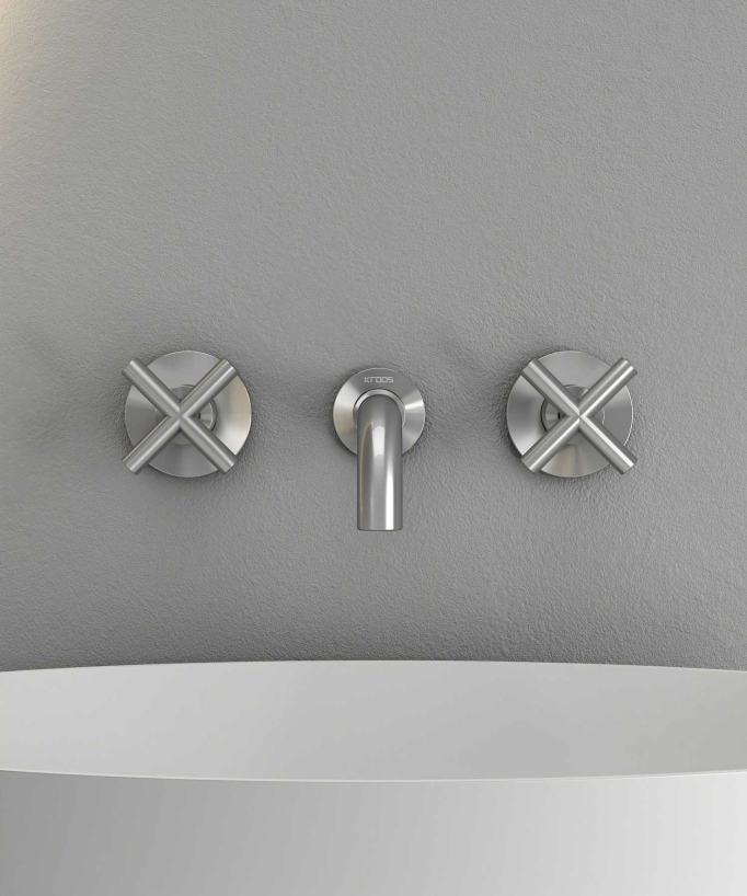 Robinet mélangeur lavabo mural Nickel brossé - Corbeau