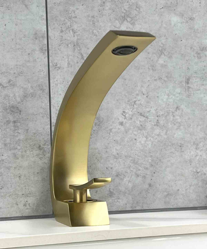 Mitigeur lavabo bec arrondi Doré brossé - Skyros