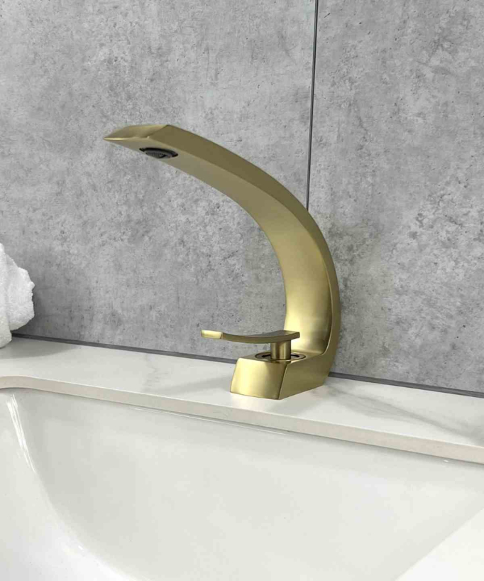 Mitigeur lavabo bec arrondi Doré brossé - Skyros