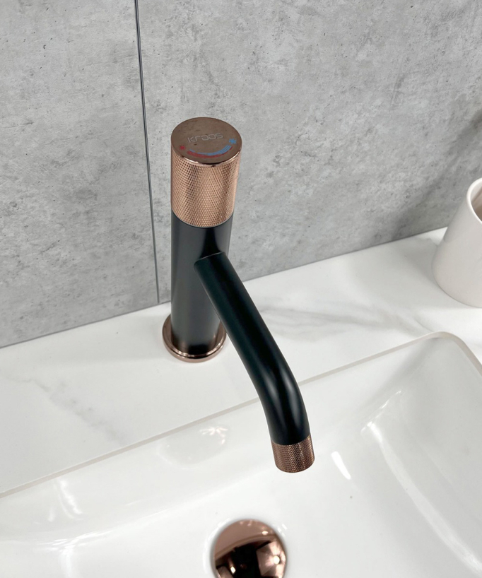Mitigeur de lavabo design à poser Noir & Or rose - Leros