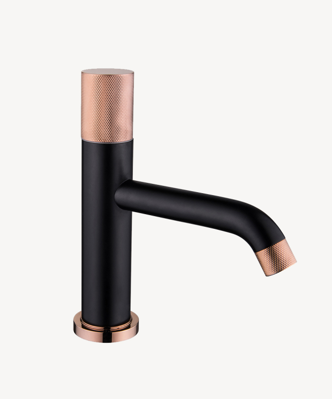 Mitigeur de lavabo design à poser Noir & Or rose - Leros