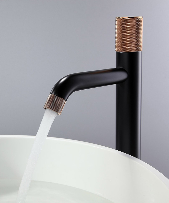 Robinet mitigeur vasque design Noir et Or rose - Leros