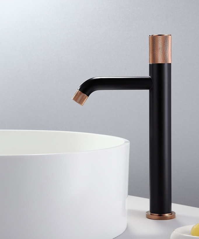 Robinet mitigeur vasque design Noir et Or rose - Leros