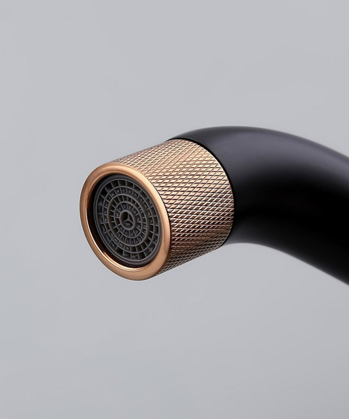 Robinet mitigeur vasque design Noir et Or rose - Leros