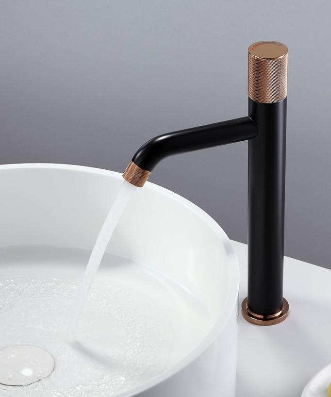 Robinet mitigeur vasque design Noir et Or rose - Leros