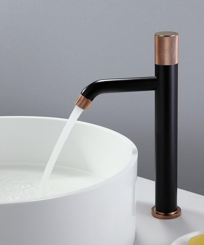 Robinet mitigeur vasque design Noir et Or rose - Leros