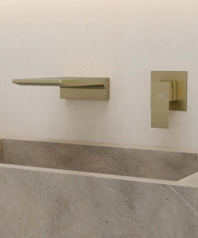 Mitigeur lavabo mural cascade Doré brossé - Thilia