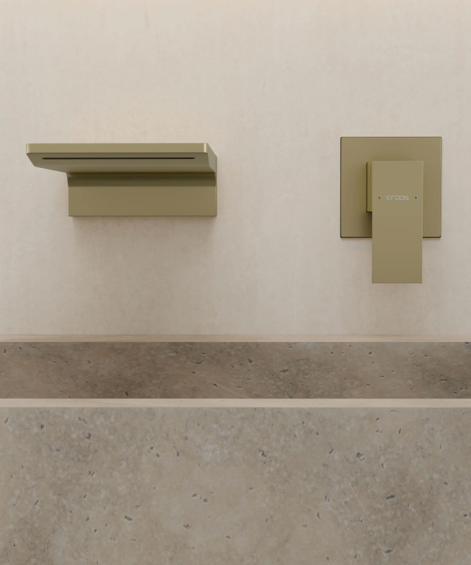 Mitigeur lavabo mural cascade Doré brossé - Thilia