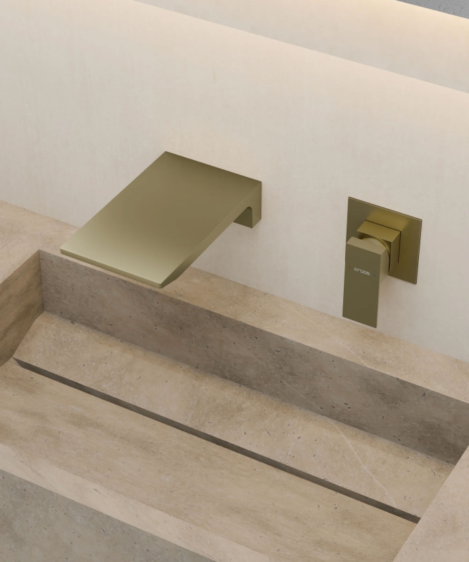 Mitigeur lavabo mural cascade Doré brossé - Thilia
