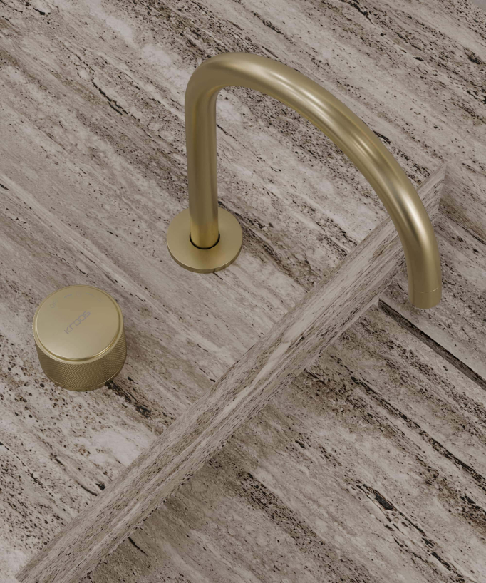 Mitigeur de lavabo 2 trous sans réglage de débit Doré brossé - Leros