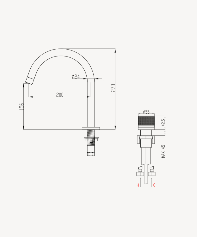 Mitigeur de lavabo 2 trous sans réglage de débit Or rose brossé - Leros