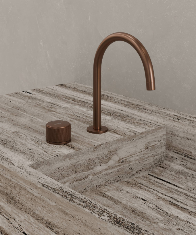 Mitigeur de lavabo 2 trous sans réglage de débit Or rose brossé - Leros