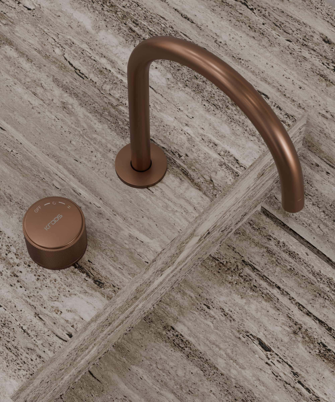 Mitigeur de lavabo 2 trous sans réglage de débit Or rose brossé - Leros