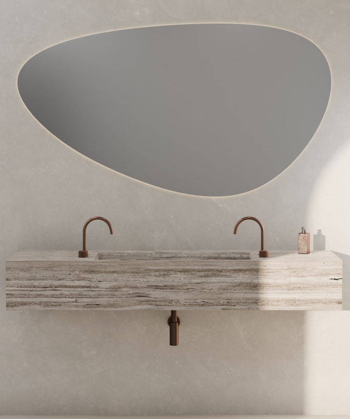 Mitigeur de lavabo 2 trous sans réglage de débit Or rose brossé - Leros