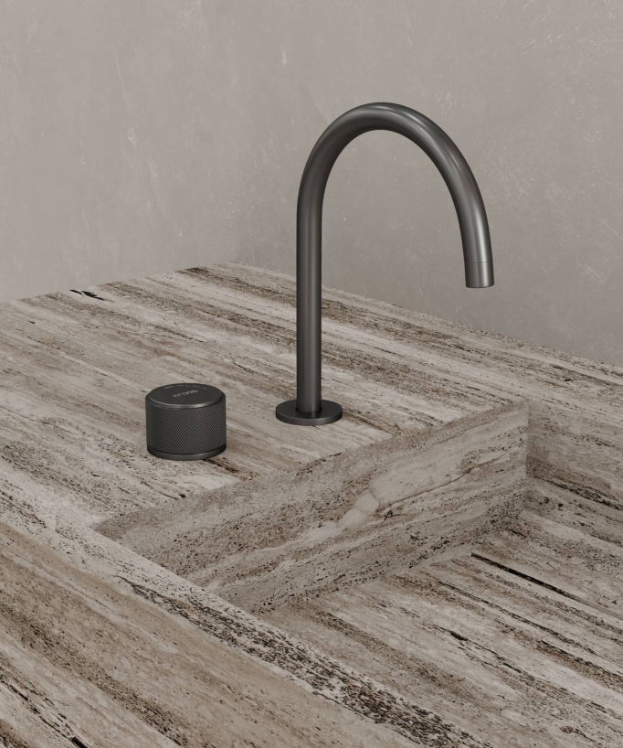 Mitigeur de lavabo 2 trous sans réglage de débit Gun métal - Leros