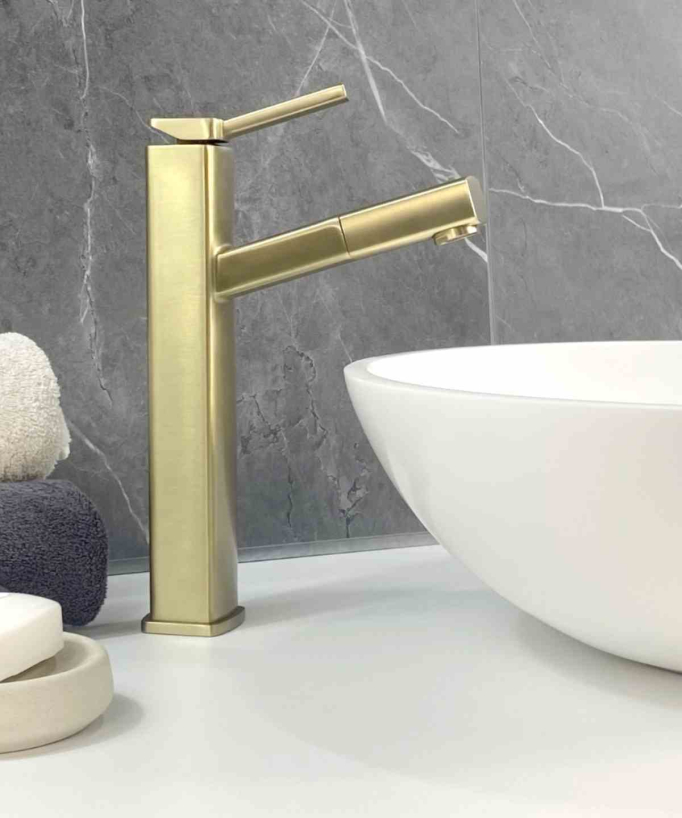 Robinet mitigeur vasque avec bec extractible Doré brossé - Graffias