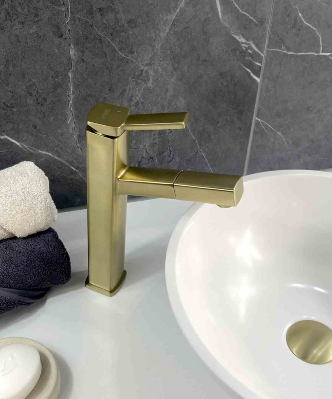 Robinet mitigeur vasque avec bec extractible Doré brossé - Graffias