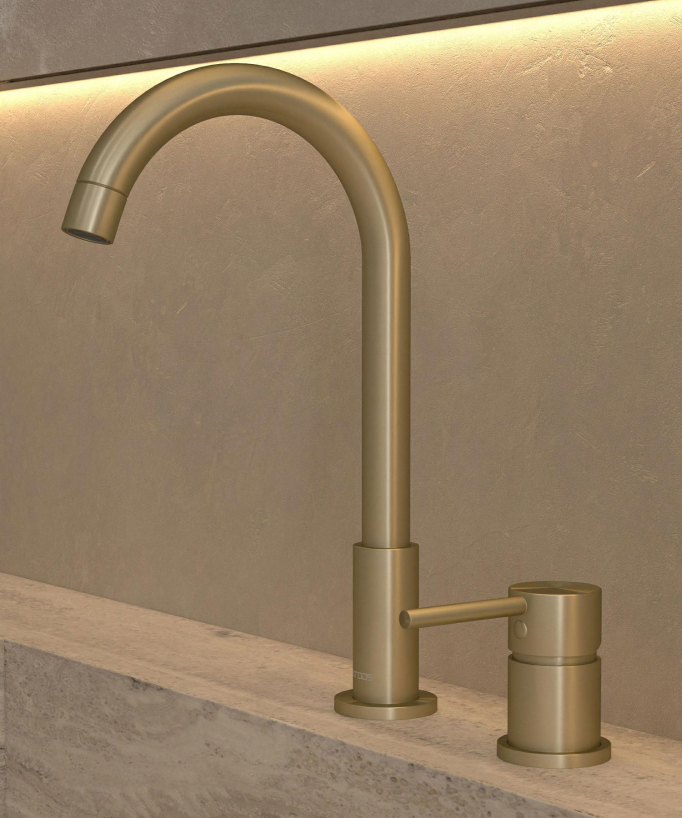 Mitigeur lavabo 2 trous Doré brossé - Corbeau