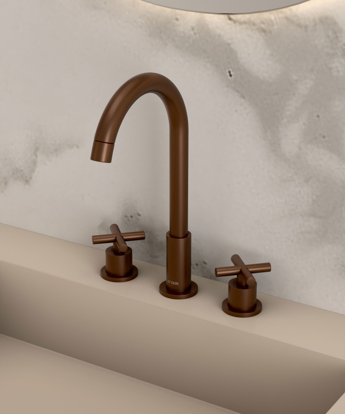 Robinet mélangeur lavabo sur plage Or rose brossé - Corbeau