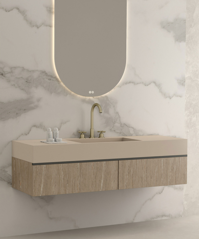 Robinet mélangeur lavabo sur plage Doré brossé - Corbeau