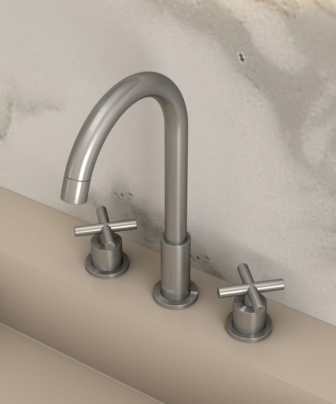 Robinet mélangeur lavabo sur plage Nickel brossé - Corbeau