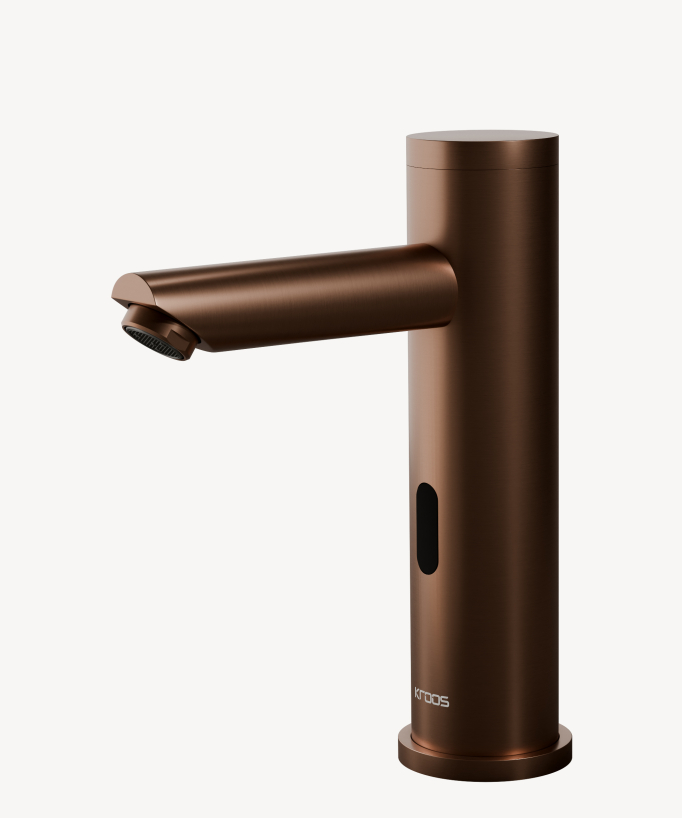 Robinet lavabo automatique moderne, eau froide Or rose brossé - Corbeau