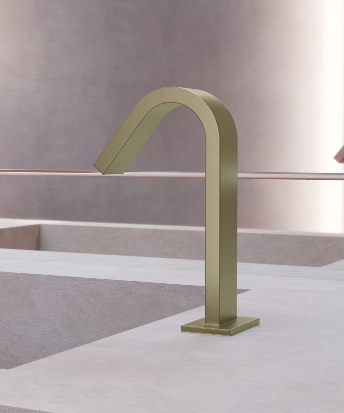 Robinet lavabo automatique, eau froide Doré brossé - Fiumina