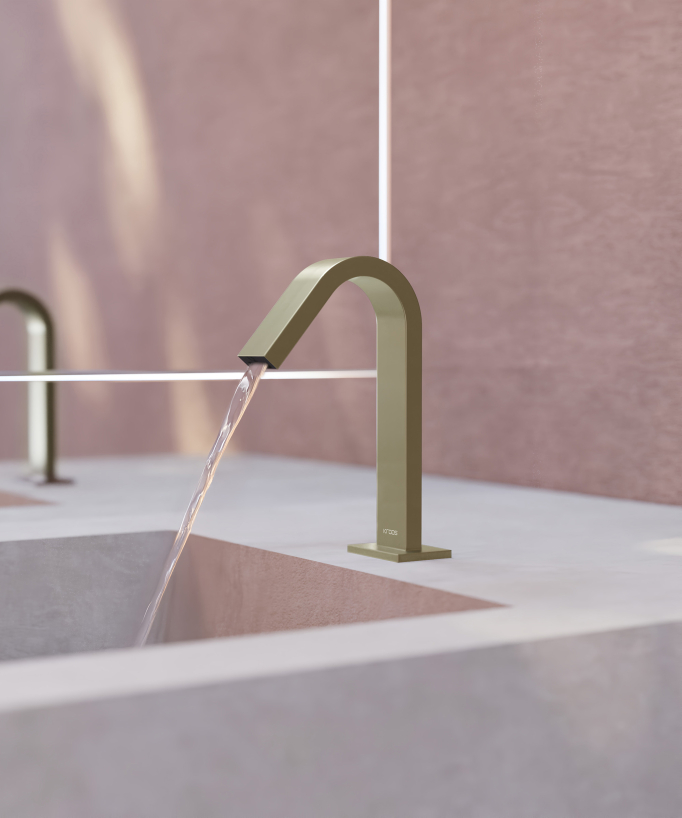 Robinet lavabo automatique, eau froide Doré brossé - Fiumina