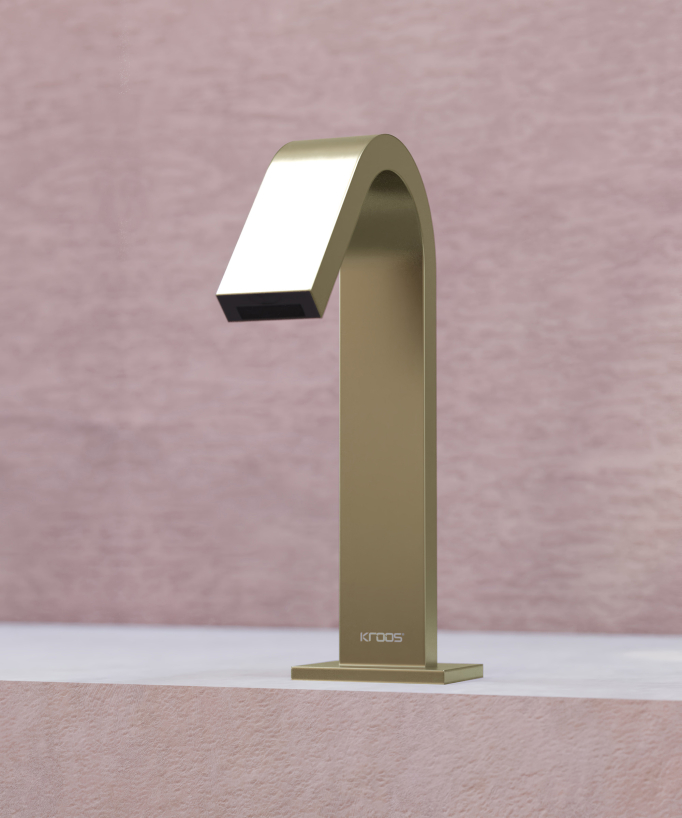 Robinet lavabo automatique, eau froide Doré brossé - Fiumina