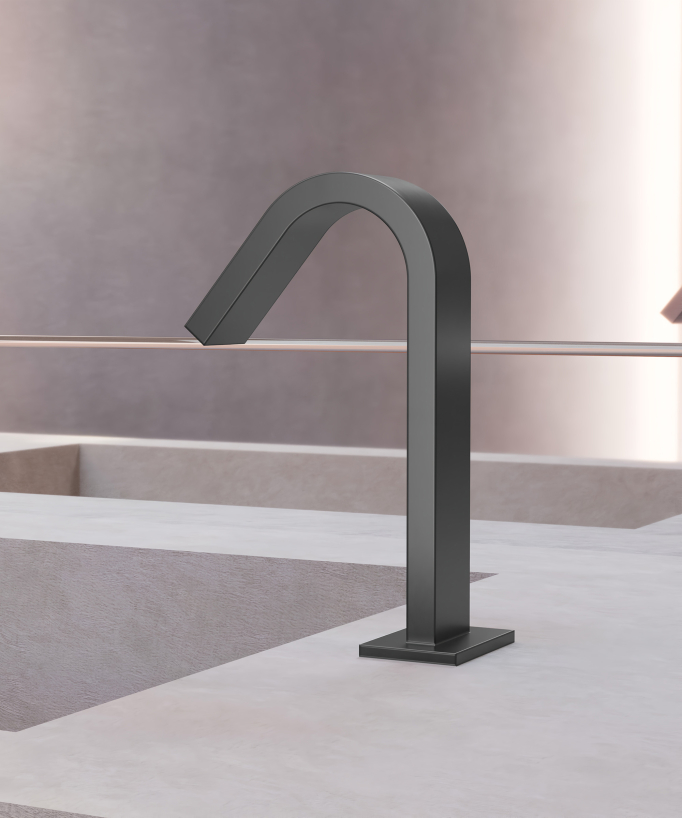 Robinet lavabo automatique, eau froide Gun métal - Fiumina